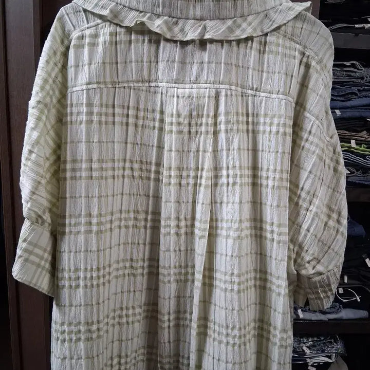 [BUNJANG] Check Pleated Short-Sleeve Blouse / 체크 플리츠 반팔 블라우스(66)