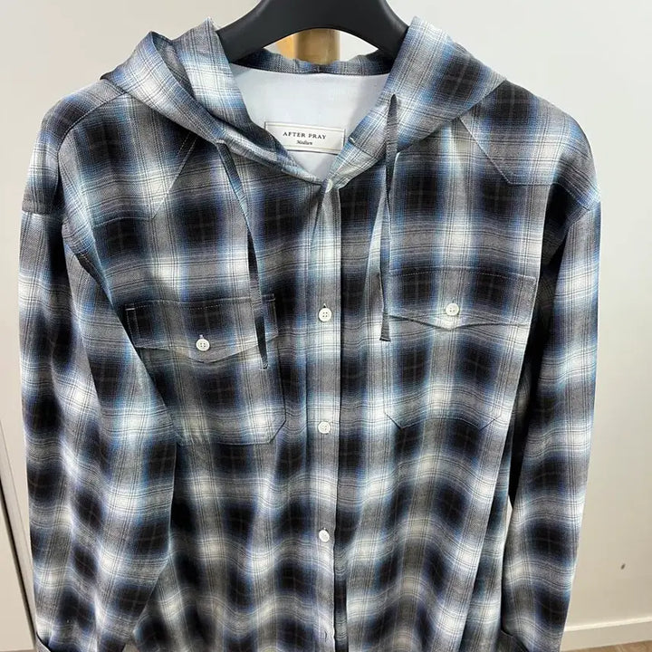 [BUNJANG] Afterpraye Check Hoodie T-Shirt / 애프터프레이 체크후디셔츠