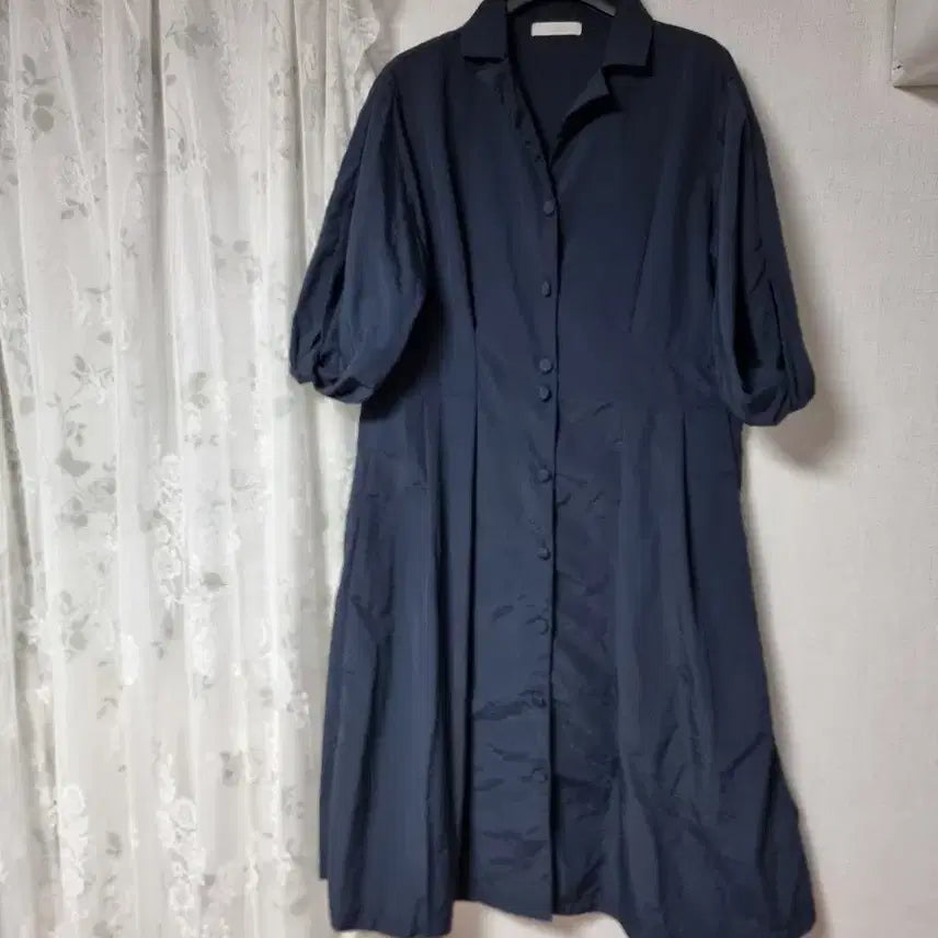 [BUNJANG] J.J. Gote Navy Button-Up Short-Sleeve Maxi Dress / jj지고트 네이비 버튼업 반팔 롱 원피스