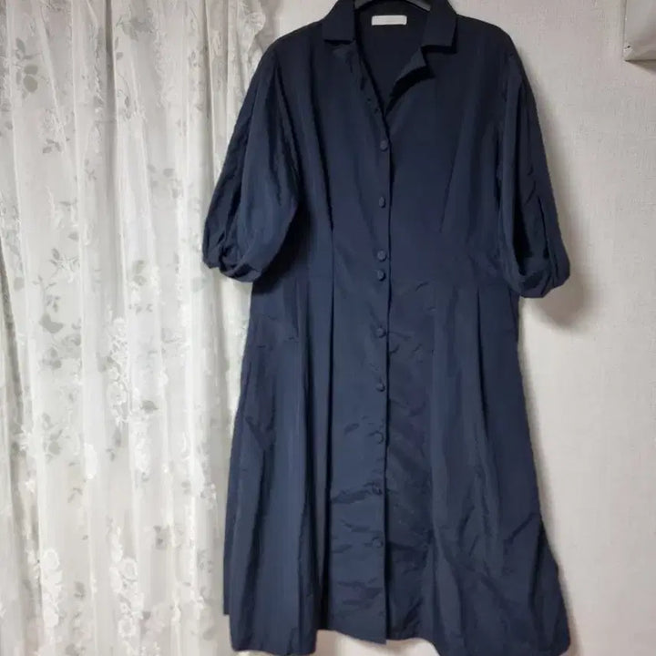 [BUNJANG] J.J. Gote Navy Button-Up Short-Sleeve Maxi Dress / jj지고트 네이비 버튼업 반팔 롱 원피스