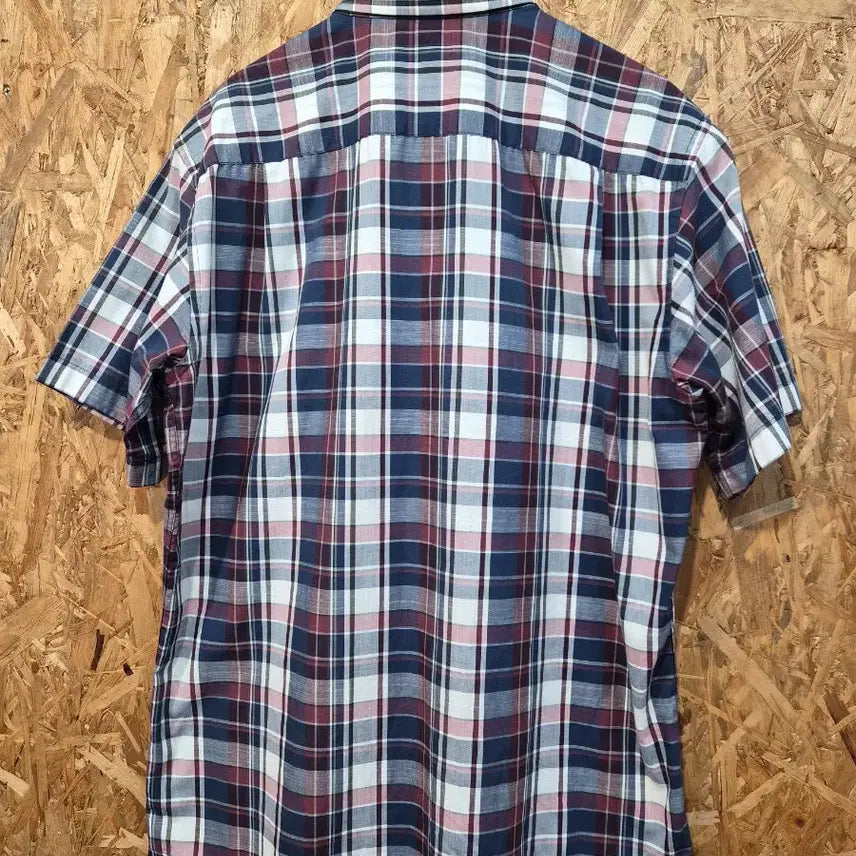 [BUNJANG] DAKS Classic Check Short Sleeve Shirt - Navy/Burgundy/Pink / DAKS 닥스 체크 반팔 셔츠 100