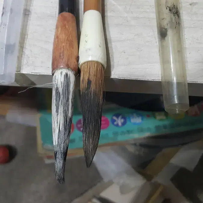 [BUNJANG] Set of 2 Calligraphy Brushes (1 Character Brush Included) / 1980 세천문예당 서예용 붓 1자루 포함 2자루