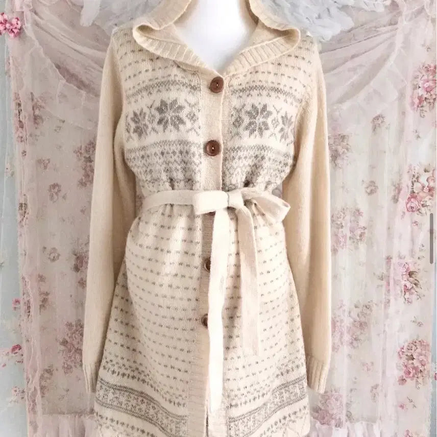 [BUNJANG] Vintage Ivory Hooded Long Cardigan / 빈티지 아이보리 후드 롱가디건 라떼갸루 히메갸루 모리