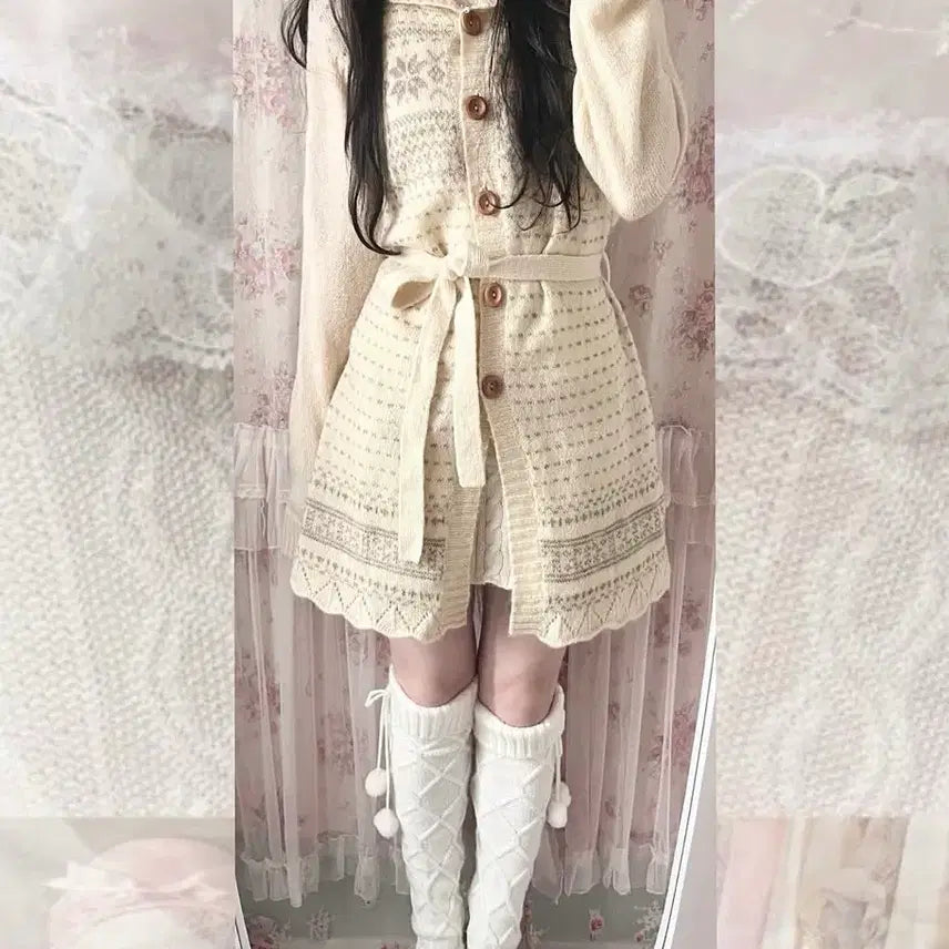 [BUNJANG] Vintage Ivory Hooded Long Cardigan / 빈티지 아이보리 후드 롱가디건 라떼갸루 히메갸루 모리