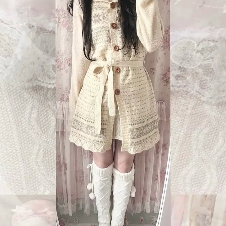 [BUNJANG] Vintage Ivory Hooded Long Cardigan / 빈티지 아이보리 후드 롱가디건 라떼갸루 히메갸루 모리