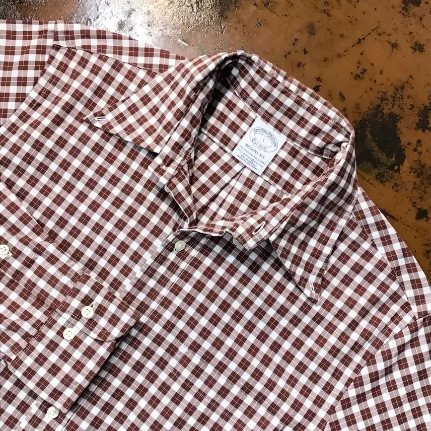 [BUNJANG] Brooks Brothers Brown Gingham Check Cotton Shirt Men&