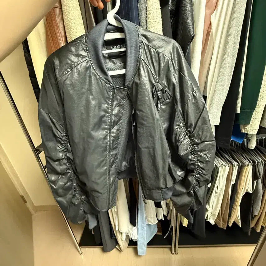 [BUNJANG] Etoséme Cropped Shirring Jacket Dark Grey / 에트오소메 크롭 셔링 자켓 다크그레이