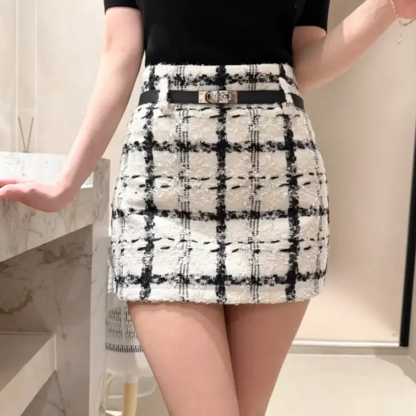 [BUNJANG] Judith &amp; Charles Tweed Skirt with Belt / (하이퀄리티) 수입의류 트위드 스커트 쥬디스태화 에이블리 홀복