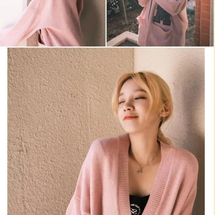 [BUNJANG] Maje Pink Wool M Logo College Cardigan / 마쥬 핑크 울 M로고 칼리지 가디건