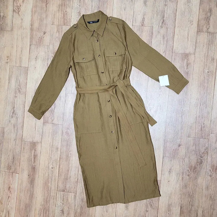 [BUNJANG] ZARA Belted Shirt Dress Camel Beige / 자라(ZARA) 벨티드 셔츠원피스 44-55 새상품