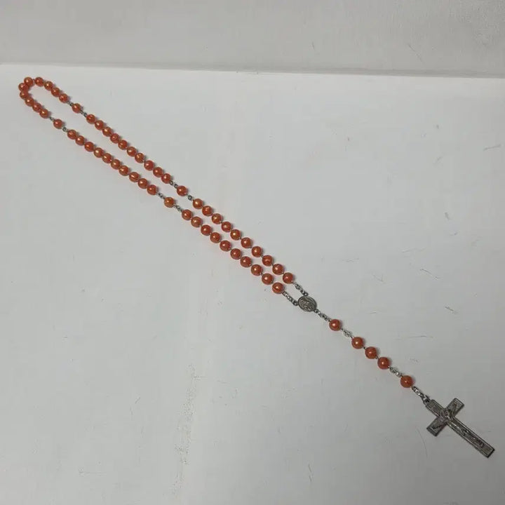 [BUNJANG] Italian 1970s Apricot Rosary Beads / 이탈리아 70년대 묵주 살구색 금속 플라스틱 가톨릭 천주교