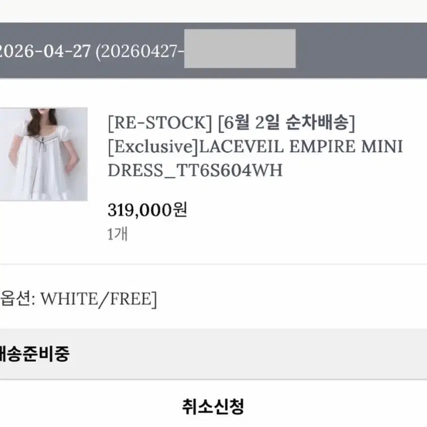 [SOLD OUT] 6월2일 배송 더티스 레이스 엠파이어 미니 드레스