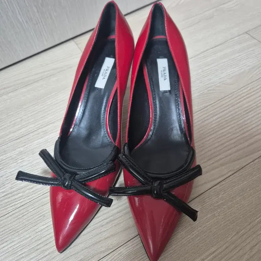 [BUNJANG] Prada Ribbon Detail Red Patent Pumps - Size 38.5 / (정품) 프라다 리본 장식 레드 페이턴트 펌프스 38.5