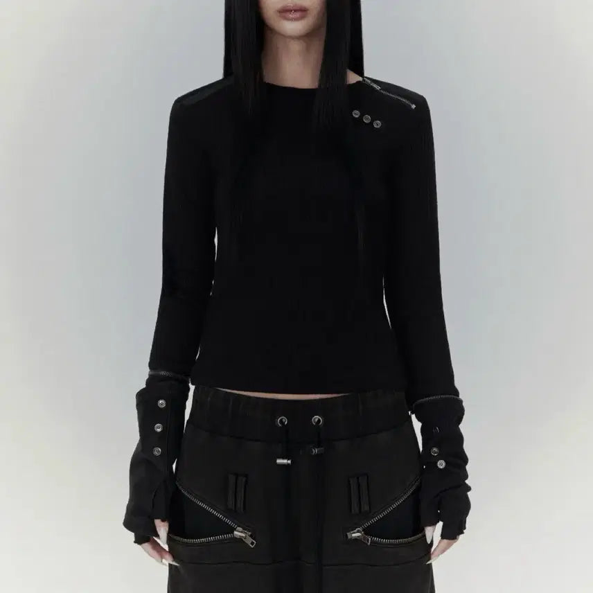 [BUNJANG] Boni &amp; Kiye Zipper Leather Top Black Size 2 / 보니앤키예 지퍼 레더 탑 블랙 2 size
