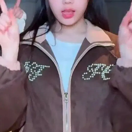 [BUNJANG] Noficial Nofis Suede Lace Cut Pearl Logo Zip-up (Choco) - Worn by Wonhee / (아일릿 원희 착용)노피셜노피스 스웨이드 레이스 컷 펄 로고집업 초코