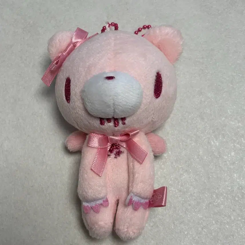[BUNJANG] Glumdrop Pink Ribbon Bear Plush Keychain Mascot / 글루미베어 인형 키링 마스코트 핑크 리본
