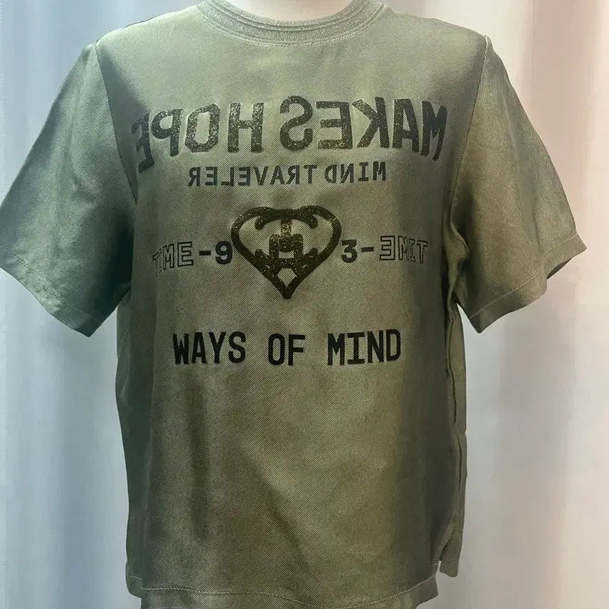 [BUNJANG] TIME by Handsome Printing Short Sleeve T-Shirt Khaki / 한섬 타임 TIME 프린팅 반팔 티셔츠 카키 2022년 여성용 루즈핏새옷