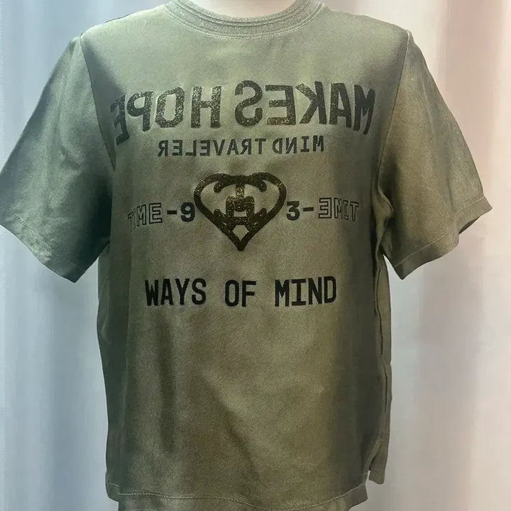 [BUNJANG] TIME by Handsome Printing Short Sleeve T-Shirt Khaki / 한섬 타임 TIME 프린팅 반팔 티셔츠 카키 2022년 여성용 루즈핏새옷