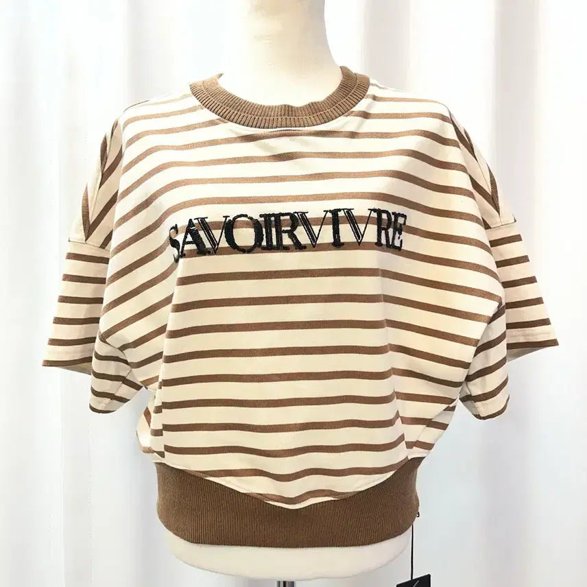 [BUNJANG] System 2022 Stripe Short Sleeve Knit Top Beige Brown / SYSTEM 2022년 스트라이프 반팔 니트 F 새상품 베이지 브라운