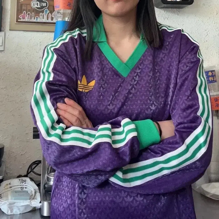 [BUNJANG] Adidas Purple/Green Three-Stripes Jersey / 아디다스 퍼플/그린 삼선 져지