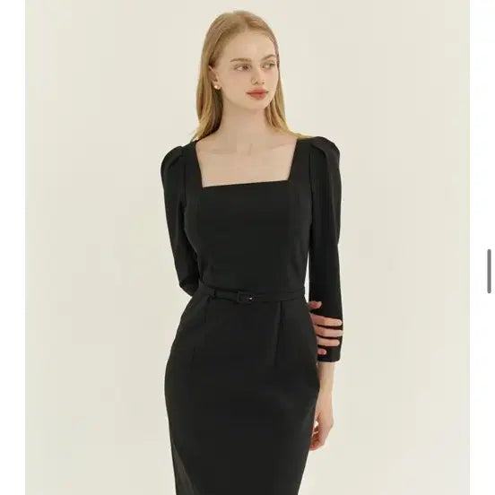 [BUNJANG] Le Romantique Square Neck Slim Black Dress / 르로망 스퀘어넥 슬림 블랙 원피스