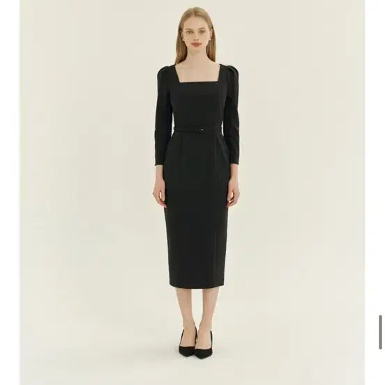 [BUNJANG] Le Romantique Square Neck Slim Black Dress / 르로망 스퀘어넥 슬림 블랙 원피스