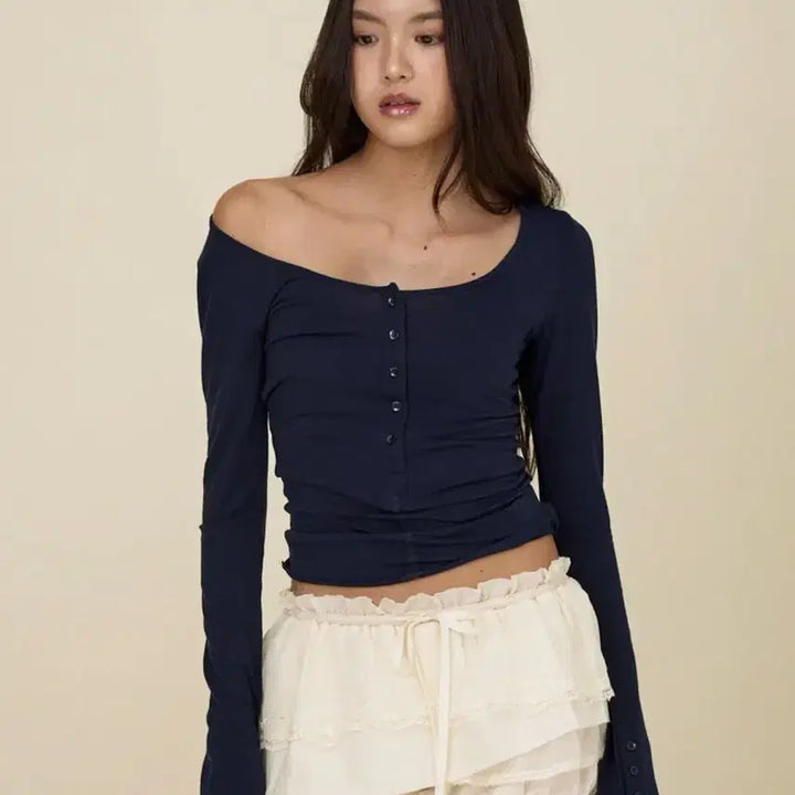 [BUNJANG] Glony Faded Button Long Sleeve Navy S / 글로니 페이드 버튼 롱슬리브 네이비S
