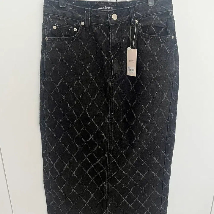 [BUNJANG] Urban Dress Quilting Long Denim Skirt Black / 어반드레스 퀼팅 롱 데님 스커트 블랙