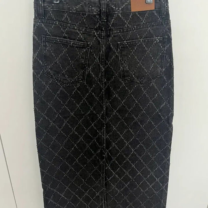 [BUNJANG] Urban Dress Quilting Long Denim Skirt Black / 어반드레스 퀼팅 롱 데님 스커트 블랙