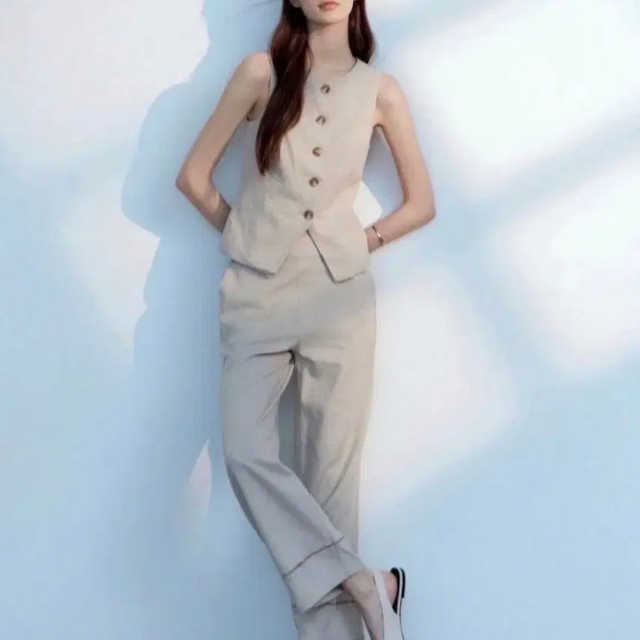 [BUNJANG] DKNY Linen Vest XS Beige / DKNY 린넨 베스트 xs