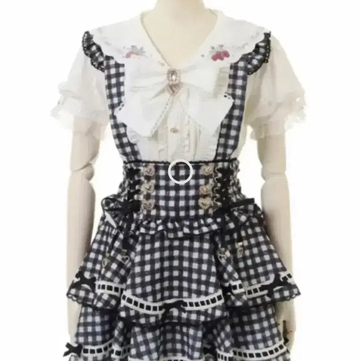 [BUNJANG] Liz Lisa Gingham Tweed Suspenders - Black / (새상품) 리즈리사 lizlisa 깅엄 트위드 서스펜더 블랙 양지뢰
