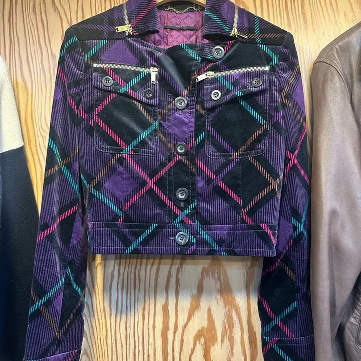 [BUNJANG] Gucci Purple Check Velvet Jacket / 구찌 퍼플 체크 벨벳 자켓