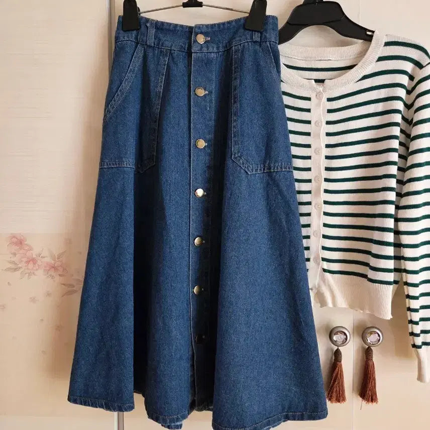 [BUNJANG] A-Line Denim Long Skirt / 청 데님 A라인 롱 스커트