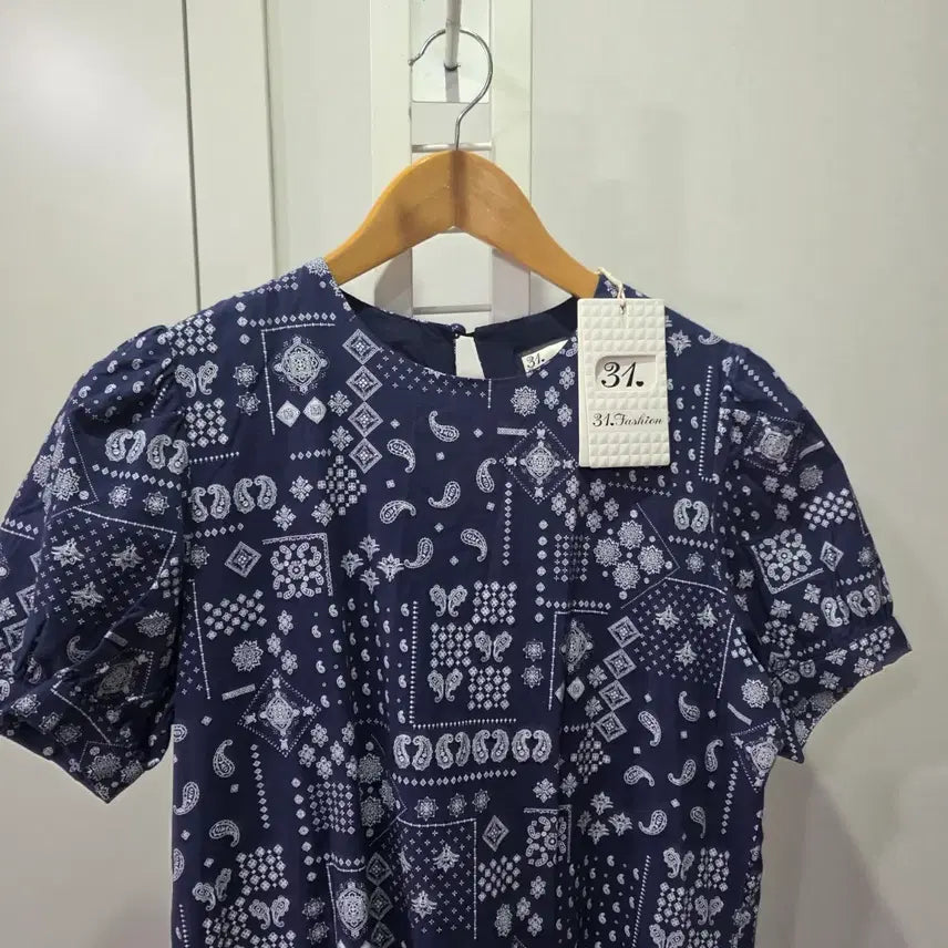 [BUNJANG] 31.ashion Navy Short Sleeve Midi Dress / 31. 31.ashion 반팔 원피스 패턴 네이비