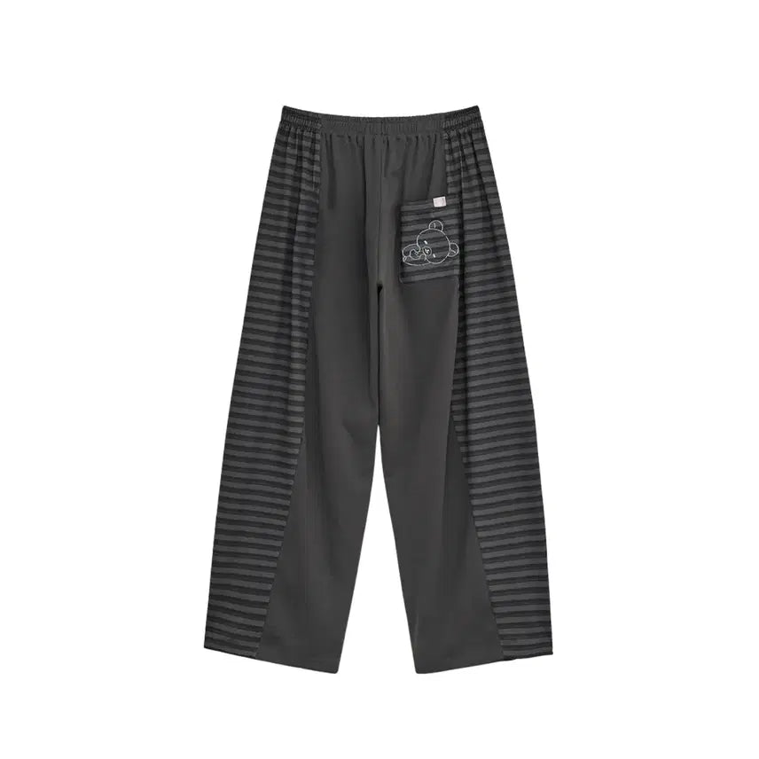 [BUNJANG] Hug Your Skin Striped Rilakkuma Jogger Pants Charcoal / 허그유어스킨 스트라이프 코리락쿠마 조거 팬츠 차콜