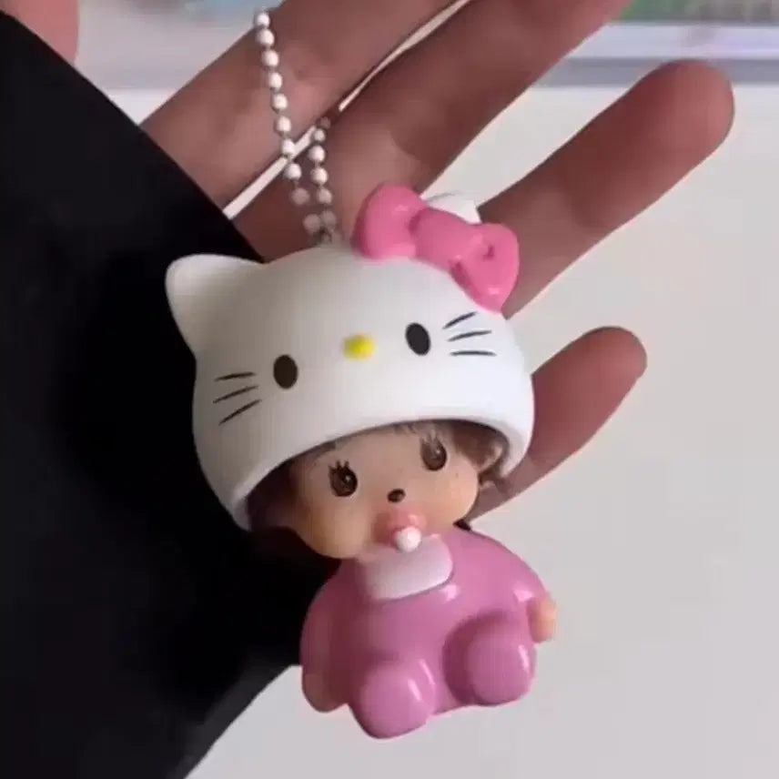 [BUNJANG] Monchhichi Hello Kitty Hat Plush Charm / 몬치치