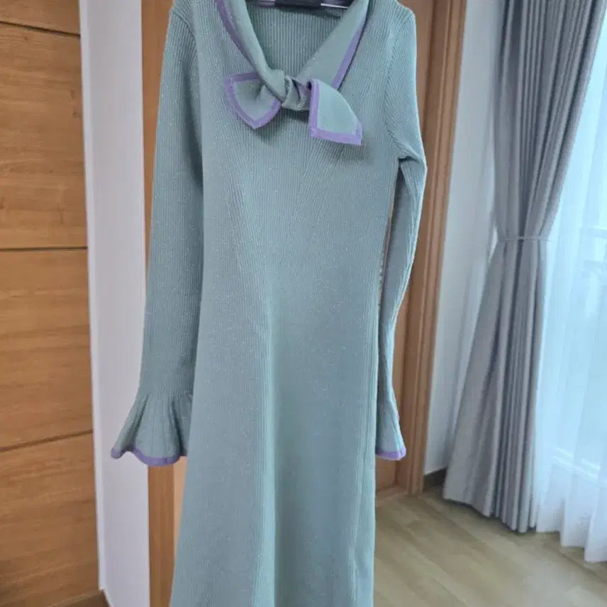 [BUNJANG] Mint Knit Dress with Frill Sleeves / 니트원피스