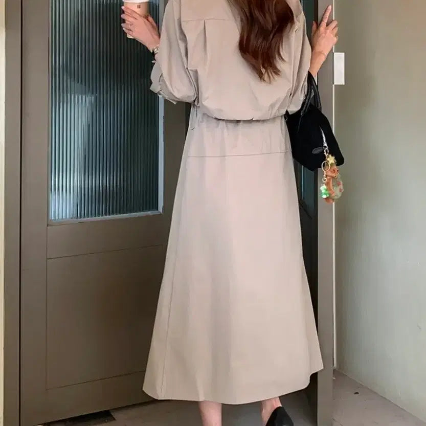 [BUNJANG] Shirt Trench Long Dress / 새상품)셔츠 트렌치 롱 원피스