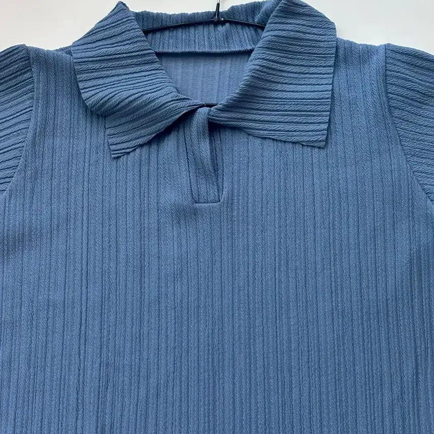 [BUNJANG] Blue Pleated Short-Sleeve Dress (Maternity Friendly) / 블루 플리츠 반팔 원피스 (임부복가능)