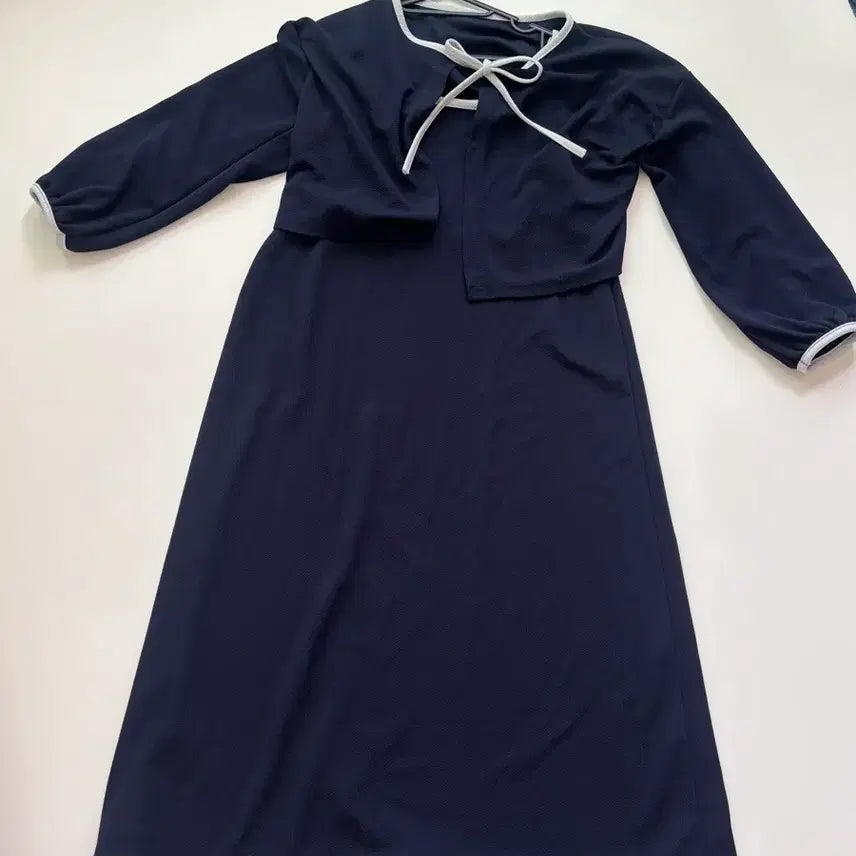 [BUNJANG] Navy Long Sleeveless Dress Cardigan Set / 네이비 롱 원피스 나시 가디건 세트(임부복 가능)