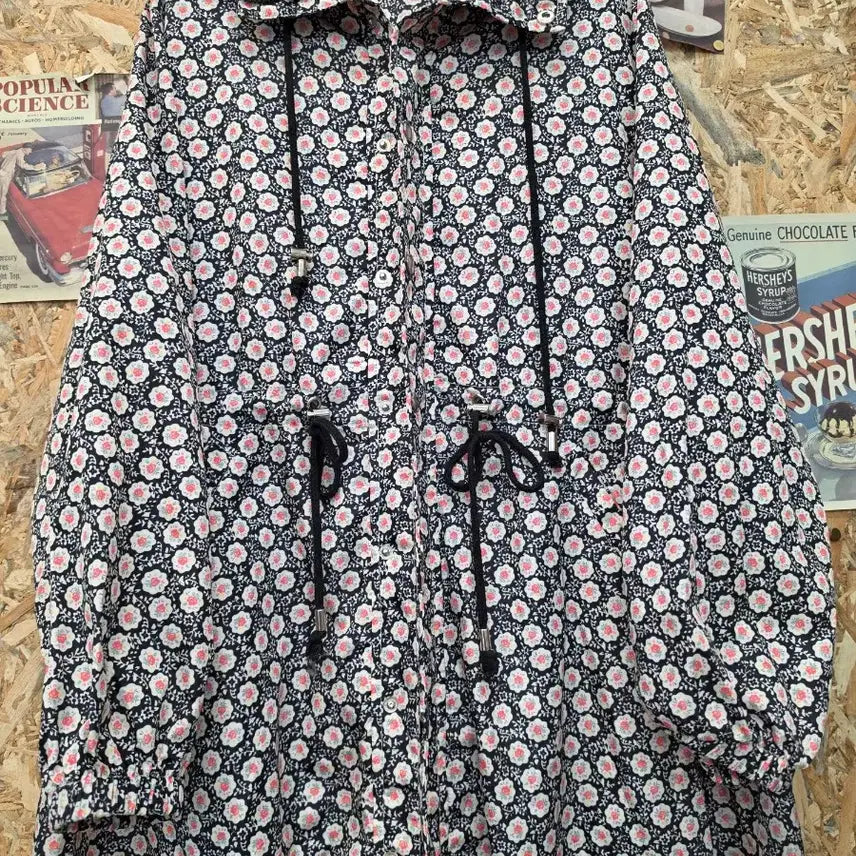 [BUNJANG] Flower Pattern Hooded Asymmetrical Long Jacket / 플라워 패턴 후드 언발란스 롱 자켓