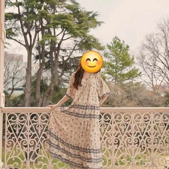 [BUNJANG] Thursday Island Floral Pattern Ruffle Midi Dress / 써스데이아일랜드(스타일)고급플라워 패턴 롱 원피스 반팔 캉캉 원피스