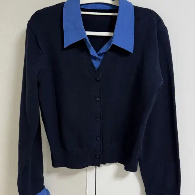 [BUNJANG] Navy Collar Shirt-Style Knit Cardigan / (새상품) 네이비 카라 셔츠형 니트 가디건