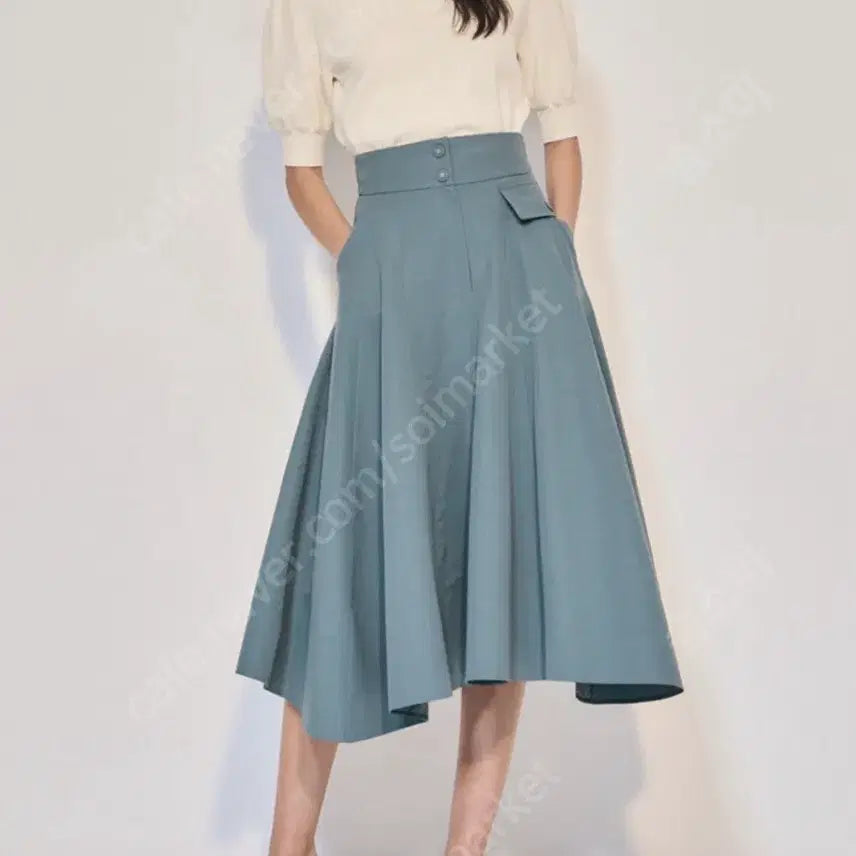 [BUNJANG] OBJET Pocket Midi Skirt - Sky Blue / 오브제 포켓 스커트 가격내림