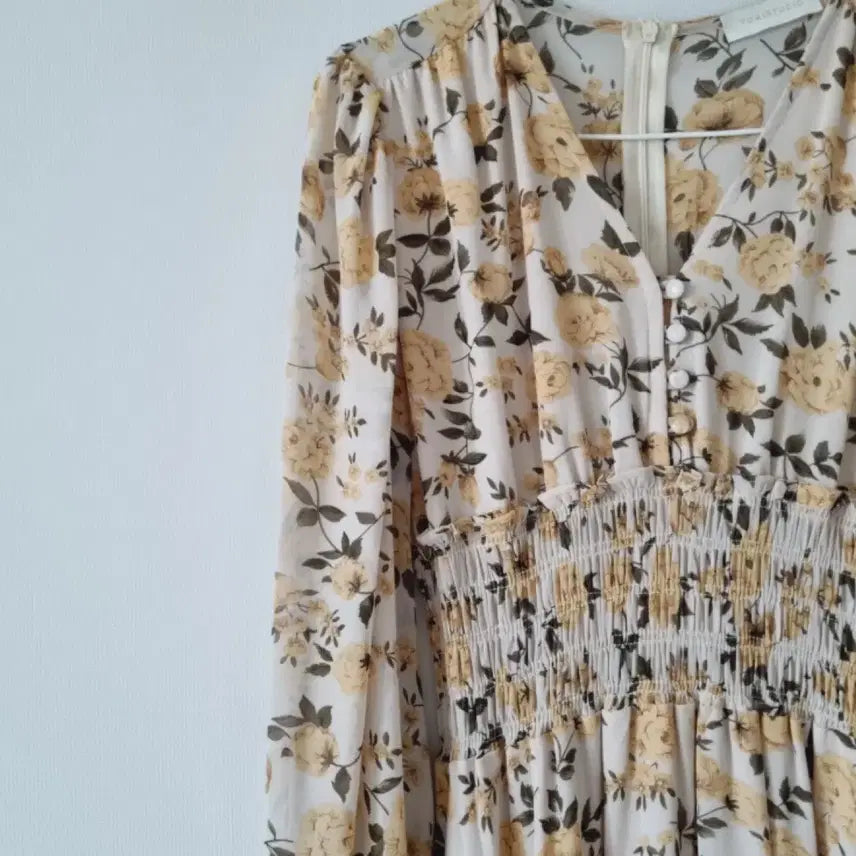 [BUNJANG] Floral Long Dress Ivory / 플라워 롱 원피스 아이보리 잔꽃무늬
