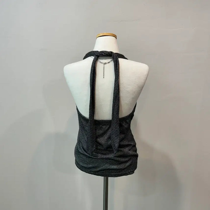 [BUNJANG] Beaded Unbalanced Halter Sleeveless Top / 비즈 언발 홀터 슬리브리스
