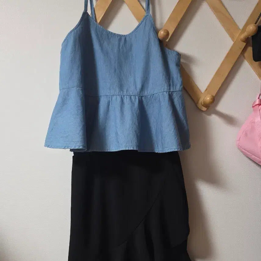 [BUNJANG] Smocking Blouse, Blue Bustier, Mini Skirt, 55 / 스모킹블라우스 청뷔스티에 원피스 밴딩치마 55