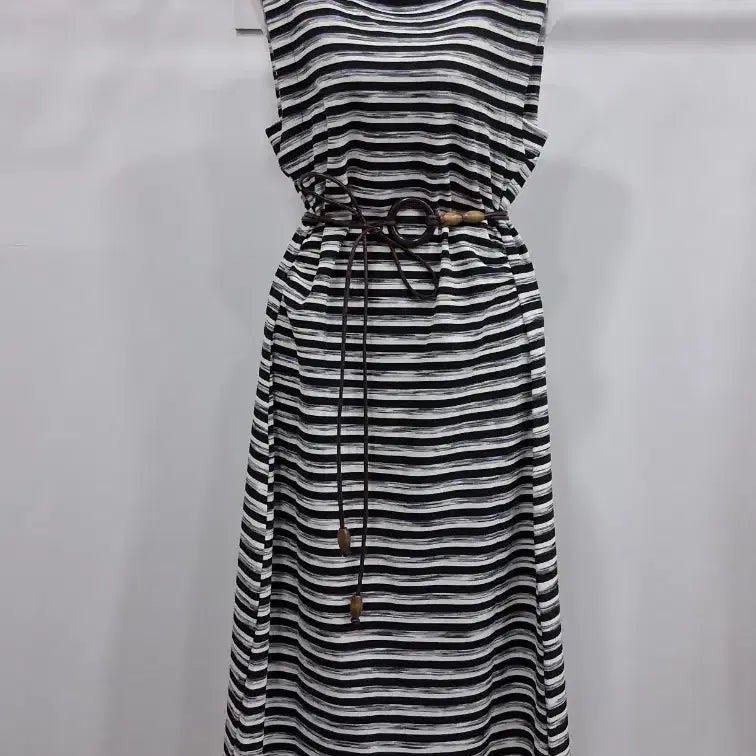 [BUNJANG] Striped Long Dress (Belt Not Included) / 줄무늬 무팔 롱 원피스  벨트 미포함 44~55