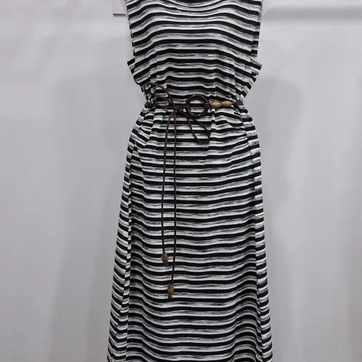 [BUNJANG] Striped Long Dress (Belt Not Included) / 줄무늬 무팔 롱 원피스  벨트 미포함 44~55