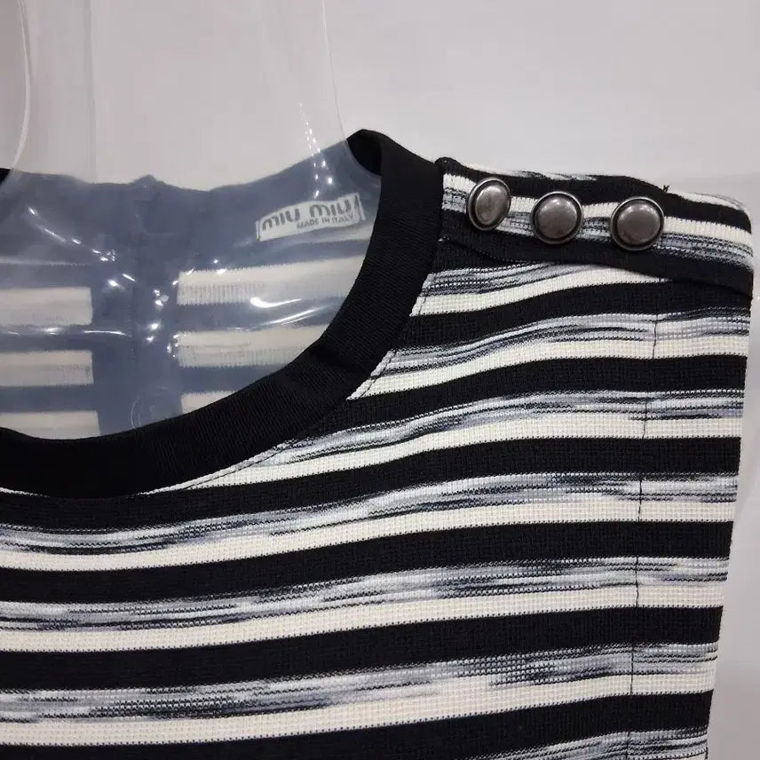 [BUNJANG] Striped Long Dress (Belt Not Included) / 줄무늬 무팔 롱 원피스  벨트 미포함 44~55